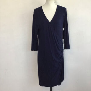 Matty M. Women Elegant Navy Blue Long Sleeve Faux Wrap Dress 1X